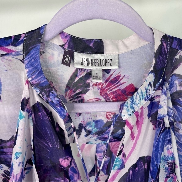 𝅺jennifer Lopez Sheer Purple Butterfly Ruffle Blouse - Picture 3 of 6